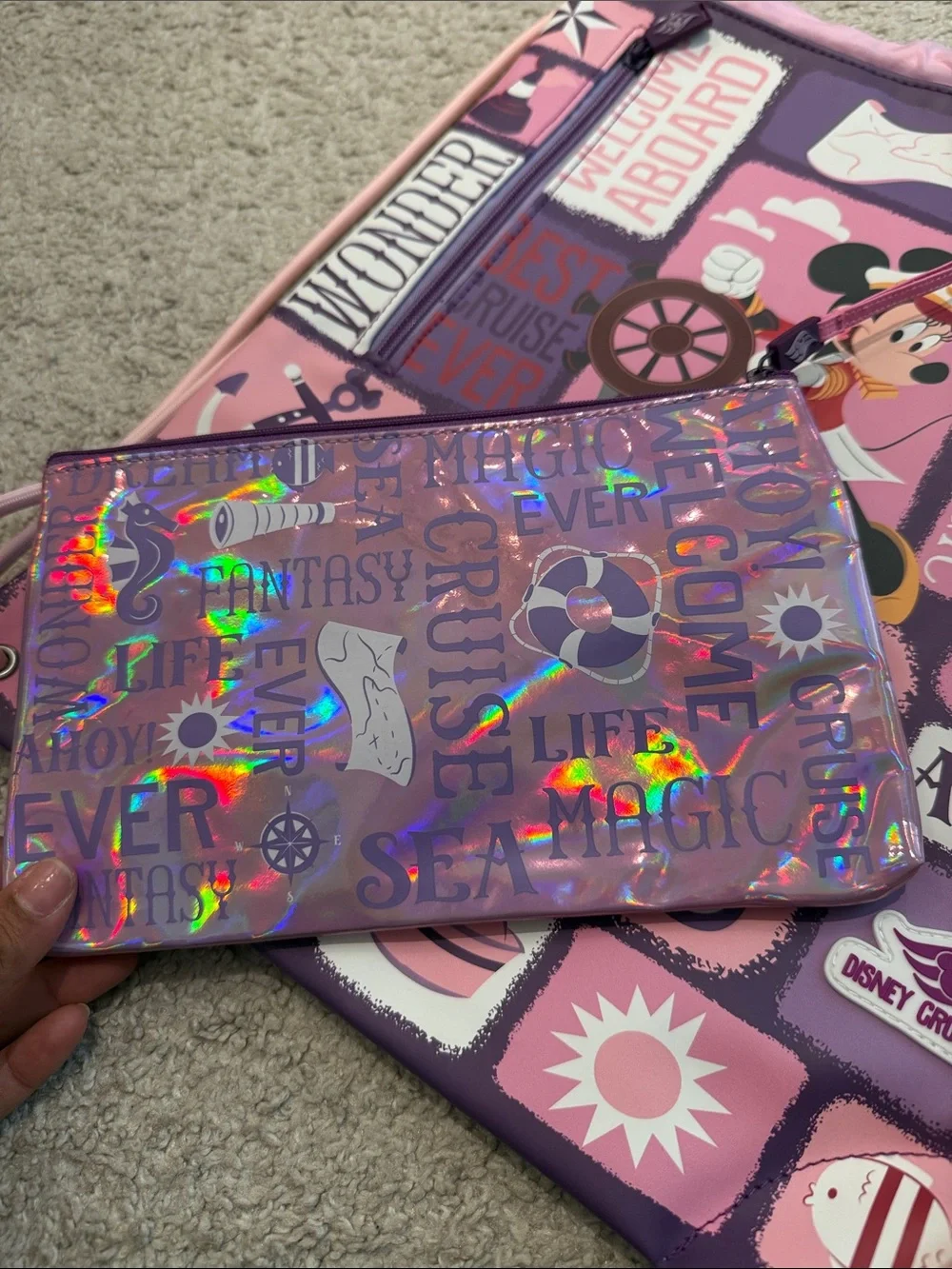 Minnie Mouse Pink & Purple Drawstring Bag matching pouch